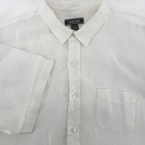 Lands' End Mens XL White 100% Linen Short Sleeve Button Up Shirt Traditional Fit